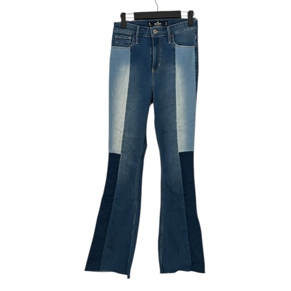 Hollister High Rise Vintage Flare Jeans 26 X 32 Two-Tone Blue Boho 90s 70s Indie - Picture 3 of 8